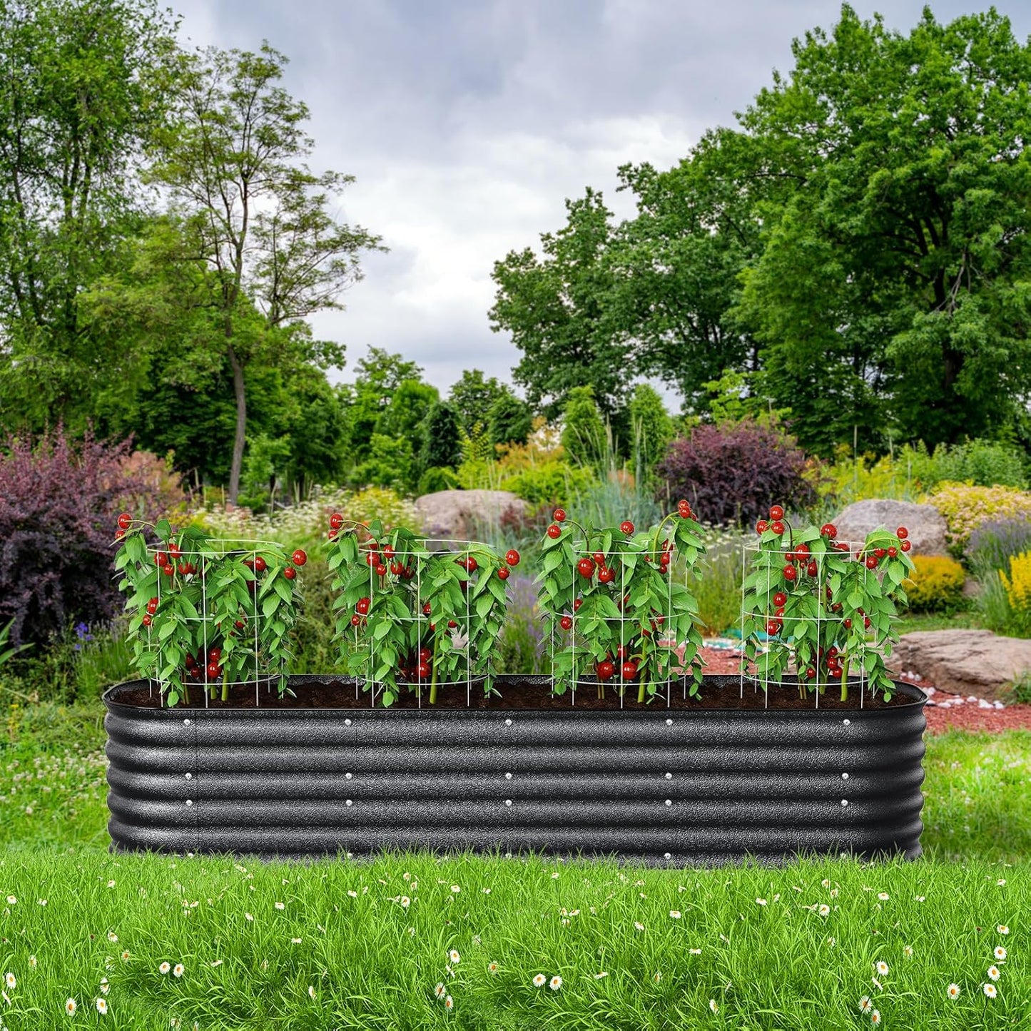 Raised Garden Bed Kit 8×2×1.4 FT Magnesium-Aluminum-Zinc Stainless Steel Metal Planter Box for Planting Outdoor Plants Vegetables (Cracked Silver)