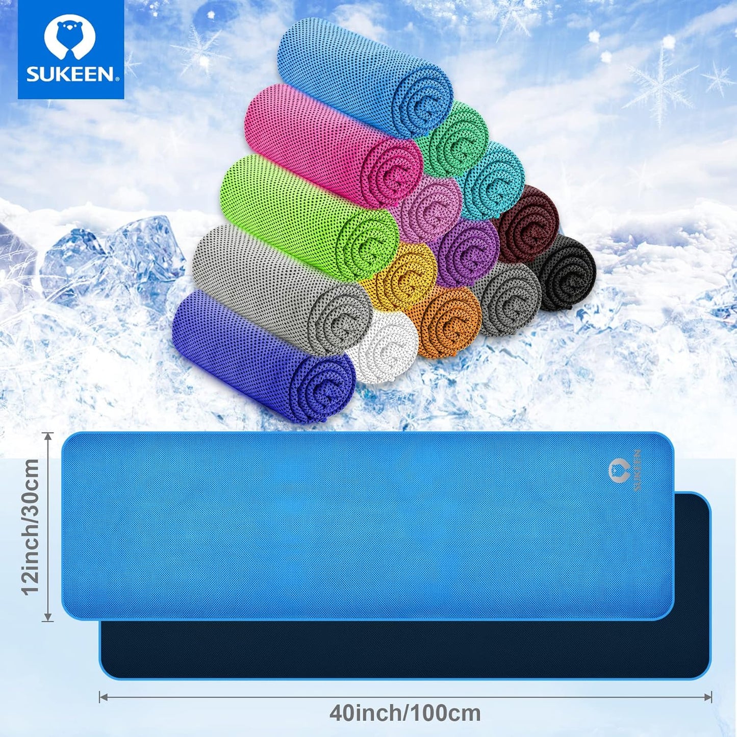 Sukeen Cooling Towel (40"x12") Bulk Ice Towel,Soft Breathable Chilly Towel,Microfiber Towel for Yoga,Sport,Running,Gym,Workout,Camping,Fitness,Workout & More Activities