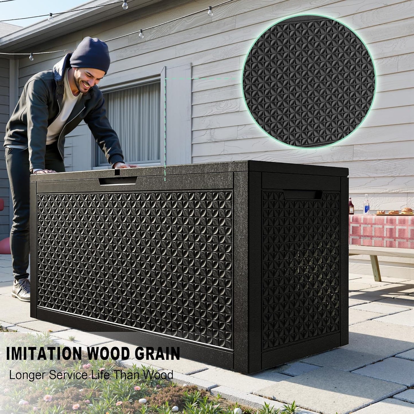 110 Gallon Resin Deck Box Outdoor Storage Box Waterproof for Patio Furniture,Outdoor Cushions,Garden Tools and Pool Supplies(Black)