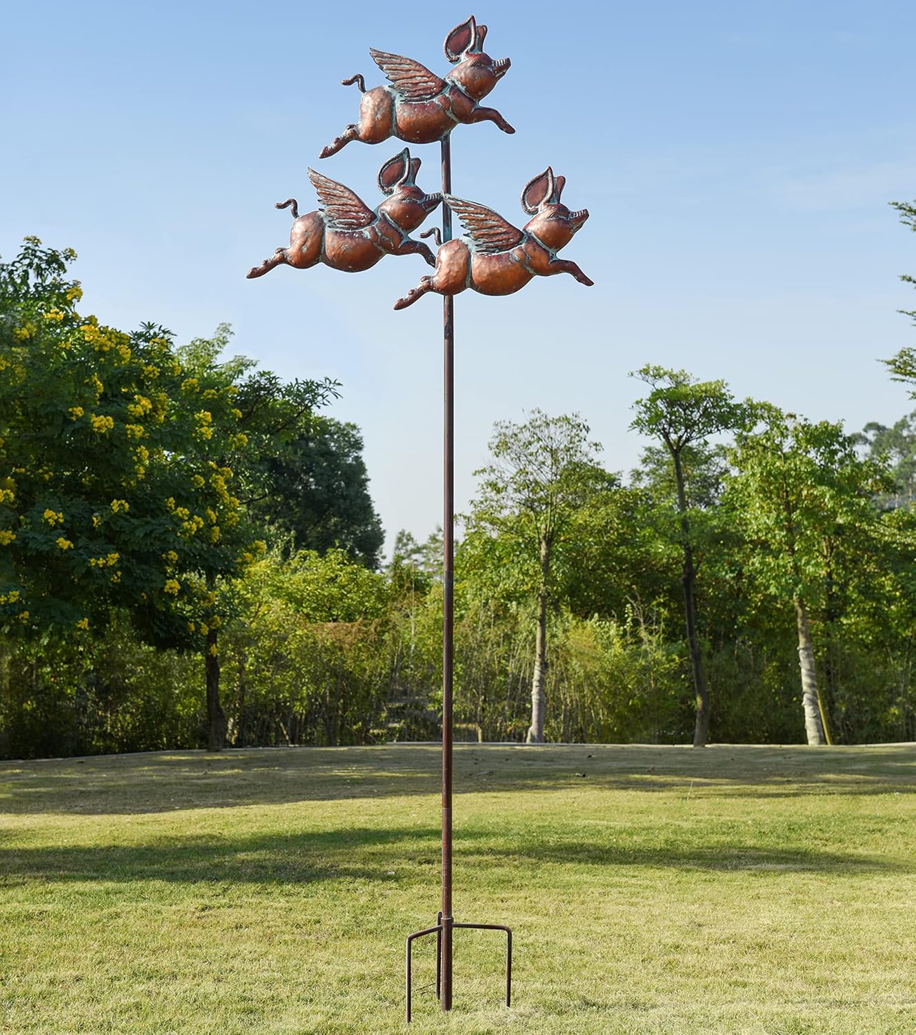 Flying Pig Statues,90" x 32" Antique Copper Outdoor Flying Pigs Garden Decor,Metal Pig Sculpture,Wind Spinner,Weather Vane,Yard Art for Patio,Lawn,Garden,Country Cottage,Farm