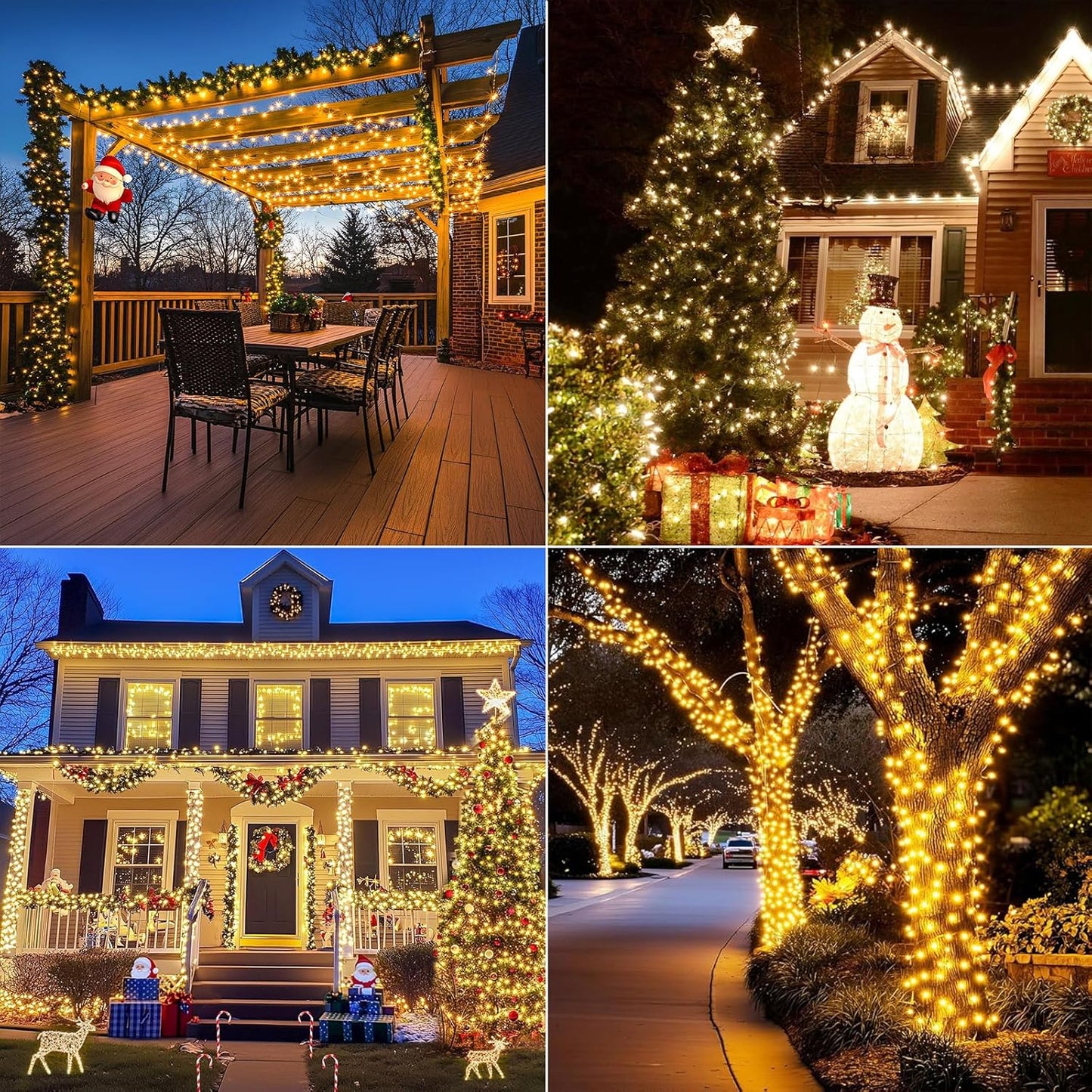 Upgraded 4 Pack 160FT 400 LED Solar Christmas Lights Outdoor Solar String Lights with 8 Lighting Modes Waterproof Solar Fairy Lights for Garden Yard Patio Christmas Tree Decoration (Warm White)