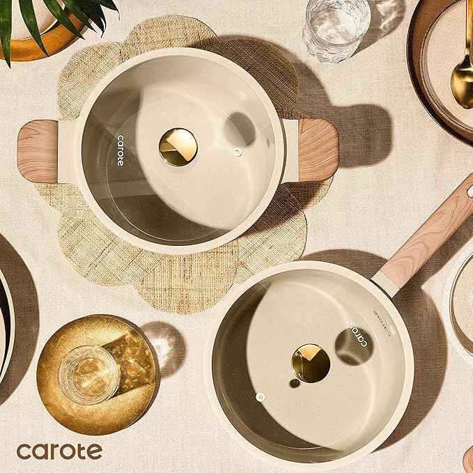 CAROTE 22Pcs Pots and Pans Set Non stick, Ceramic Cookware Set, Non-toxic Kitchen Cooking Set, PFAS and PFOA Free