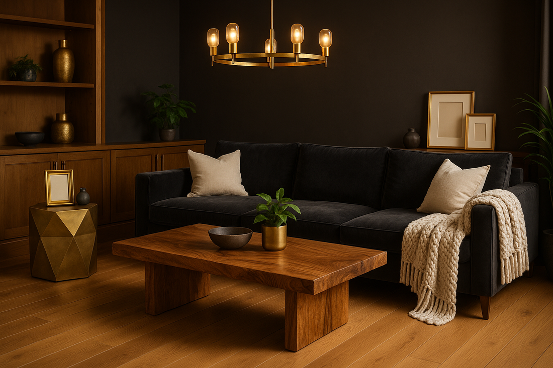 How to Mix Natural Wood, Charcoal, and Gold Accents for a Luxurious Yet Cozy Home