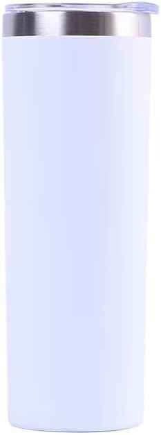 20 oz Powder Coated Cup Double Wall Stainless Steel 20oz Skinny Straight Tumbler with Lid: White