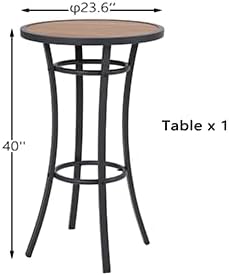 Outdoor Bar Height Bistro Table, 40-Inch Patio Bar Table Bistro Dining Table Pub Table with Wooden-Like Table Top & Metal Frame