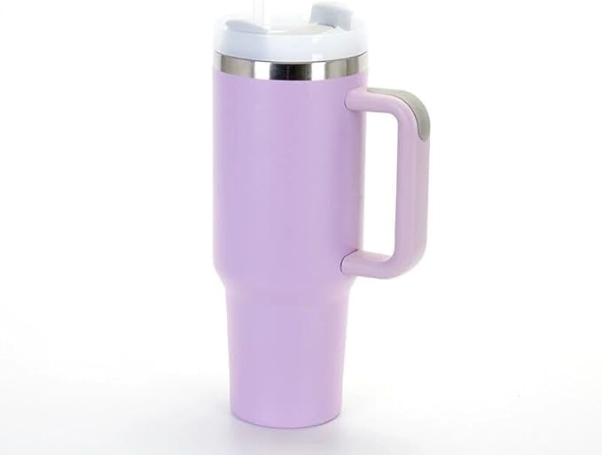 40oz Insulated Travel Mug Tumbler With Handle and Straw,Stainless Steel Double Wall Vacuum Cup Keep Drink Cold and Hot (Light Purple#)