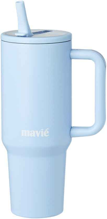 40oz Tumbler With Handle & Built-In Flip Straw, Double Insulated Stainless Steel Water Bottle With Leakproof Clear Lid, Scratch Resistant, Reusable Cup Holder Friendly Travel Coffee Mug (Blue)