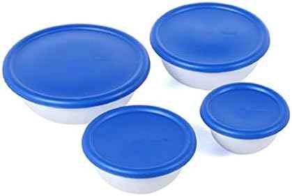Sterilite 07479406 8 Piece Covered Bowl Set, White & Blue