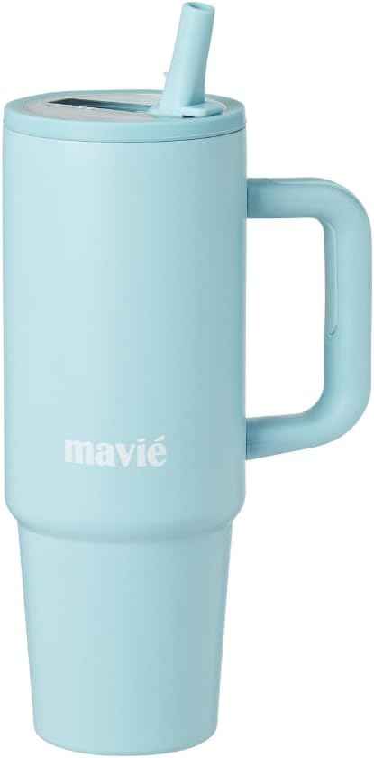 30oz Tumbler With Handle & Built-In Flip Straw, Double Insulated Stainless Steel Water Bottle With Leakproof Clear Lid, Scratch Resistant, Reusable Cup Holder Friendly Travel Coffee Mug (Blue)