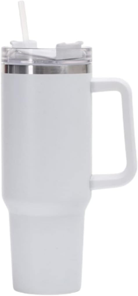 40oz Insulated Travel Mug Tumbler With Handle and Straw,Stainless Steel Double Wall Vacuum Cup Keep Drink Cold and Hot (White)