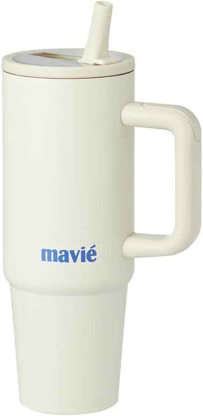 30oz Tumbler With Handle & Built-In Flip Straw, Double Insulated Stainless Steel Water Bottle With Leakproof Clear Lid, Scratch Resistant, Reusable Cup Holder Friendly Travel Coffee Mug (Cream)