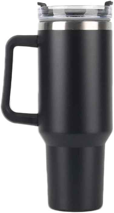 40oz Insulated Travel Mug Tumbler With Handle and Straw,Stainless Steel Double Wall Vacuum Cup Keep Drink Cold and Hot (Black)