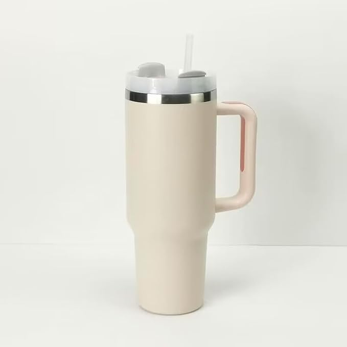 40oz Insulated Travel Mug Tumbler With Handle and Straw,Stainless Steel Double Wall Vacuum Cup Keep Drink Cold and Hot (Champagne#)