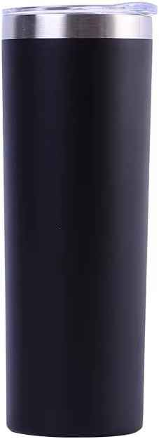 20 oz Powder Coated Cup Double Wall Stainless Steel 20oz Skinny Straight Tumbler with Lid: Black