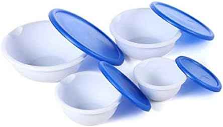 Sterilite 07479406 8 Piece Covered Bowl Set, White & Blue
