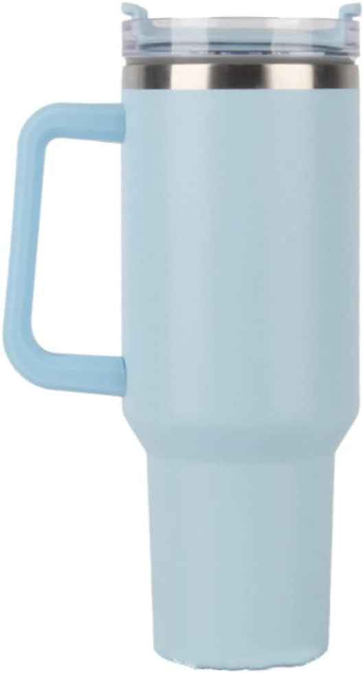 40oz Insulated Travel Mug Tumbler With Handle and Straw,Stainless Steel Double Wall Vacuum Cup Keep Drink Cold and Hot (Light blue)