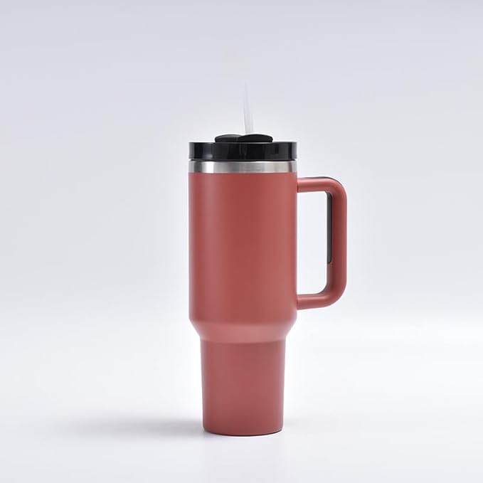 40oz Insulated Travel Mug Tumbler With Handle and Straw,Stainless Steel Double Wall Vacuum Cup Keep Drink Cold and Hot (Brick-red#)