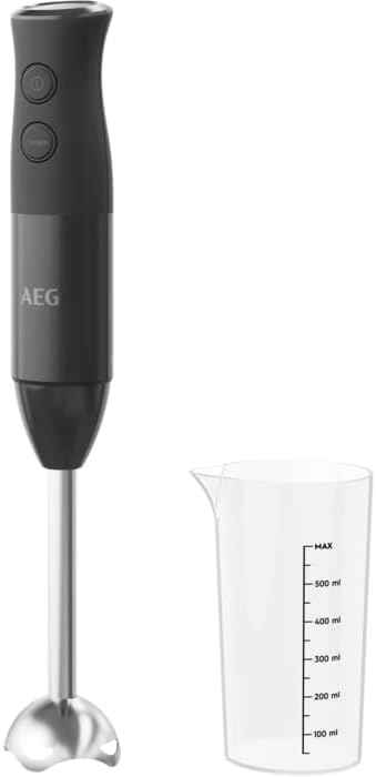 AEG HB4-1-4GG Hand Blender, Power 600 W, 2 Speeds Turbo Function, Includes 0.6 L Cup with Measuring Cup, Dishwasher Safe Cup, BPA-Free, Black