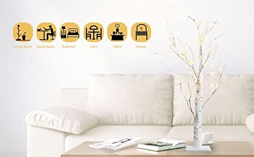 2FT Birch lamp 24 LED Tree Light Tabletop Tree Light Warm White Light Table Lamp Battery Operated Tabletop Tree with Timer and Linen for Birthday Gift Room Festival Decoration Home Party