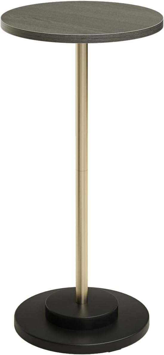 Masupu Drink Table, Round Side Table for Small Spaces, Pedestal Side Table, Small End Table with Metal Base, for Living Room, Bedroom, Bathroom, Grey