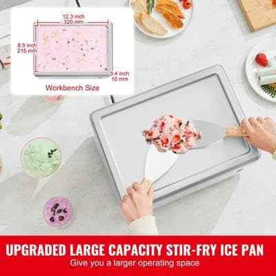 Happybuy Fried Ice Cream Roll Machine, 12.6" x 8.5" Pan, Stainless Steel Maker with Compressor and 2 Scrapers for Delicious Ice Cream, Yogurt, and Rolls