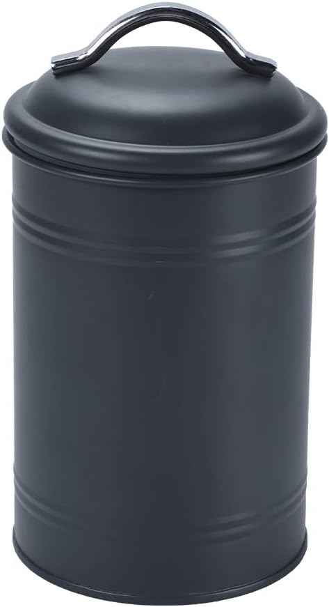Airtight Kitchen Canister with Lid, Rustic Farmhouse Decor Container for Dry Food Sugar Coffee Tea, Charcoal Gray Metal Countertop Storage Jar (7.87''H x 4.3''Dia.)