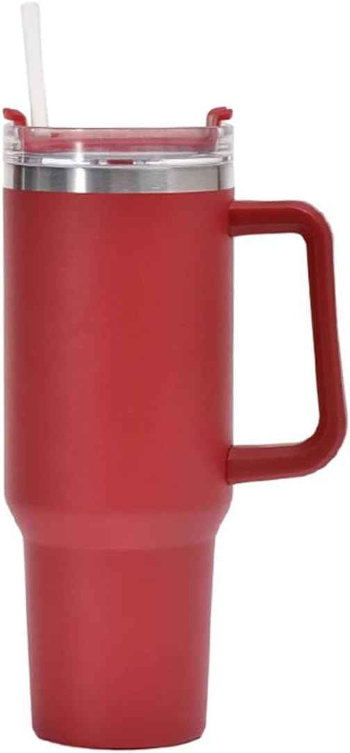 40oz Insulated Travel Mug Tumbler With Handle and Straw,Stainless Steel Double Wall Vacuum Cup Keep Drink Cold and Hot (Red)