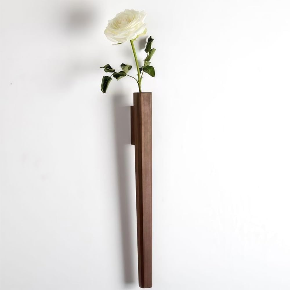 Wooden Wall Vase, Boho Hanging Planter for Indoor Plants & Flowers, Farmhouse Wall Hanging Pocket Planter for Greenery, Wood Wall-Mounted Planters for Living Room Kitchen Office Home Decor (Dark)