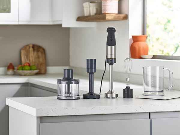 Kenwood Triblade XL HBM60.307GY Hand Blender incl. Whisk, Measuring Cup, Potato Press and Mixer, SureGrip Technology, Variable Speed, 1000W Motor