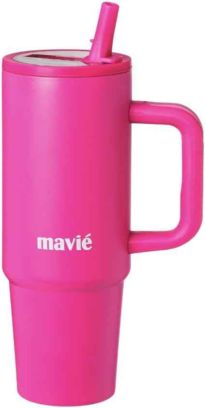 30oz Tumbler With Handle & Built-In Flip Straw, Double Insulated Stainless Steel Water Bottle With Leakproof Clear Lid, Scratch Resistant, Reusable, Cup Holder Friendly Travel Coffee Mug (Pink)