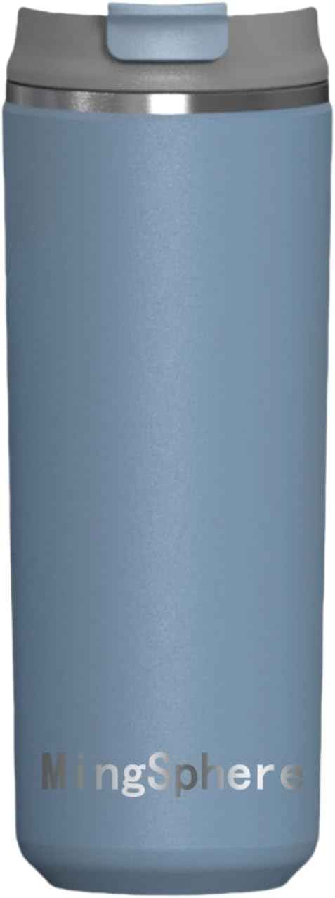 Travel Coffee Mug with Lid, 16 oz Insulated Tumbler, Leak Proof Stainless Steel Cup, for Hot Coffee, Iced Tea & Water, BPA Free, Car Cups Holder Friendly, Blue