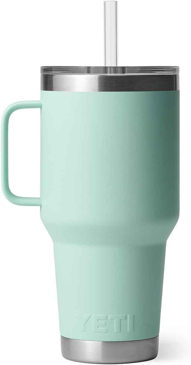 YETI Rambler 35 oz Tumbler with Handle and Straw Lid, Travel Mug Water Tumbler, Vacuum Insulated Cup with Handle, Stainless Steel, Seafoam