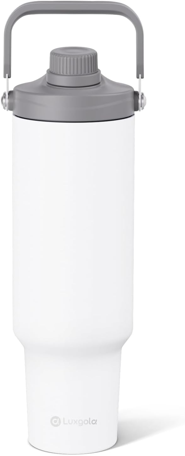 50 oz Insulated Tumbler, Double Wall Vacuum Stainless Steel Cup with Handle and Spout Lid, For Cold/Hot Drinks, Coffee Travel Mug for Car Holder/Home/Office/Party/Camping (White-1 Pack)