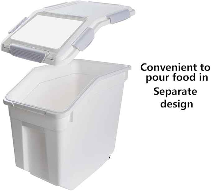 Saim Rice Container 25 lbs, Large Airtight Flour Storage Container with Wheels Measuring Cup, 2 Pack a Set BPA free Food Bin Grain Organizer Box for Dry Baking Supplies Kitchen Pantry Cereal (Gray)