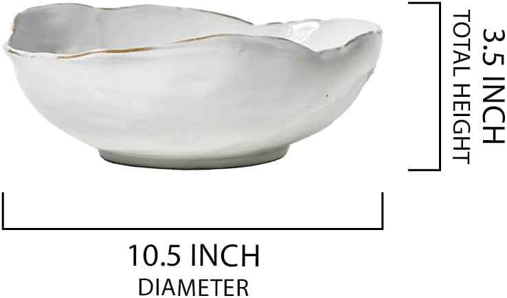 Serene Spaces Living Extra Large Free-Form Edge Glazed Ceramic Bowl - Fruit Basket, Dinnerware, Centerpiece for Weddings, Events, 10.5" Long, 8" Wide and 3.5" Tall, Pack of 8