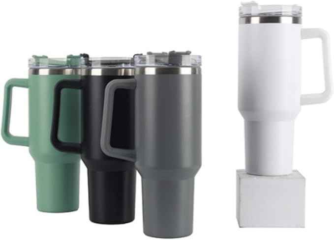 40oz Insulated Travel Mug Tumbler With Handle and Straw,Stainless Steel Double Wall Vacuum Cup Keep Drink Cold and Hot (Caramel)