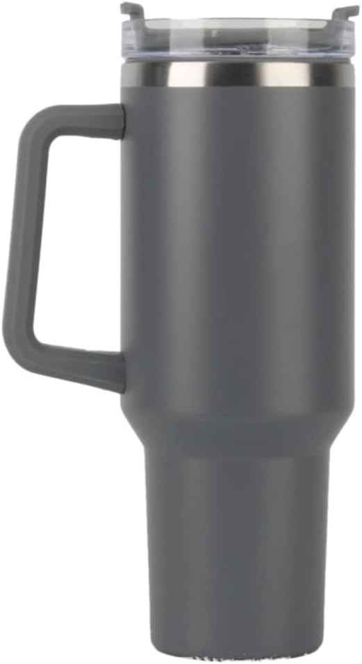 40oz Insulated Travel Mug Tumbler With Handle and Straw,Stainless Steel Double Wall Vacuum Cup Keep Drink Cold and Hot (Gray)