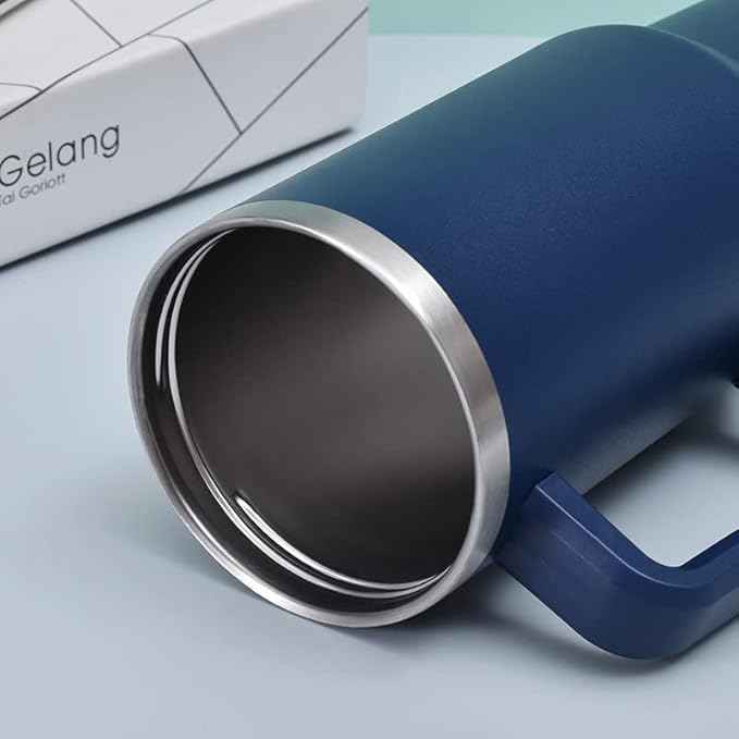 40oz Insulated Travel Mug Tumbler With Handle and Straw,Stainless Steel Double Wall Vacuum Cup Keep Drink Cold and Hot (Navy)