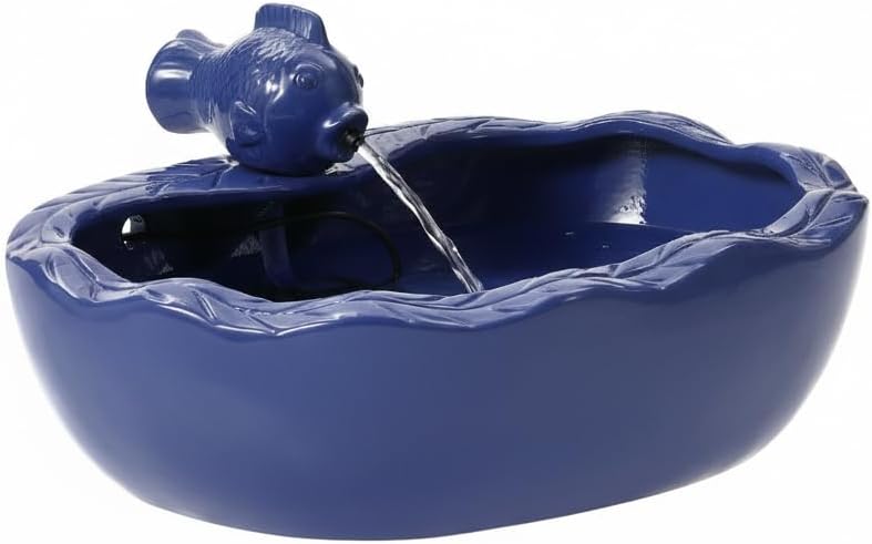 Solar Water Fountain, 11 inch Ceramic Koi Fountain, Blue Glazed Finish, Outdoor Solar Garden Fountain, Solar Powered Fountain for Garden, Tabletop, Balcony, Patio, Deck