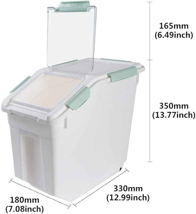 Saim Rice Container 25 lbs, Large Airtight Flour Storage Container with Wheels Measuring Cup, 2 Pack a Set BPA free Food Bin Grain Organizer Box for Dry Baking Supplies Kitchen Pantry Cereal (Green)