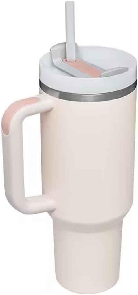 40oz Insulated Travel Mug Tumbler With Handle and Straw,Stainless Steel Double Wall Vacuum Cup Keep Drink Cold and Hot (Champagne#)