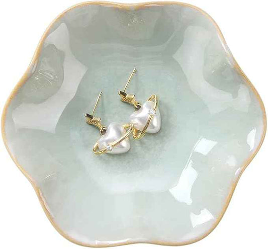 JAMEND CLXP Lotus Leaf Shape Decorative Ring Tray, Small Key Bowl, Ceramic Trinket Tray Jewelry Dish Organizing Necklace Earrings, Home Decoration for Mom Best Friend Sister, Light Green.