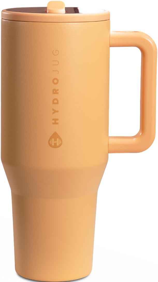 HydroJug Traveler - 32 oz Water Bottle with Handle & Flip Straw - Fits in Cup Holder, Leak Resistant Tumbler-Reusable Insulated Stainless Steel & Rubber Base - Gifts for Women & Men, Marigold