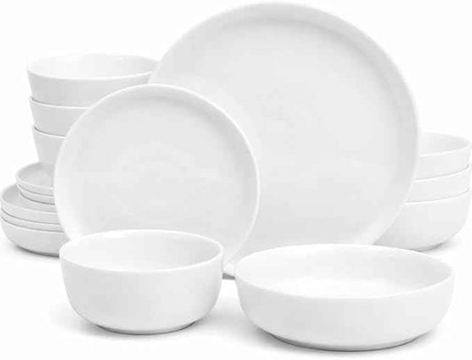 Gibson Home Oslo Dinnerware Set for 4, 16-Piece White Porcelain Plates and Bowls — Ceramic Dish Set | Microwave & Dishwasher Safe