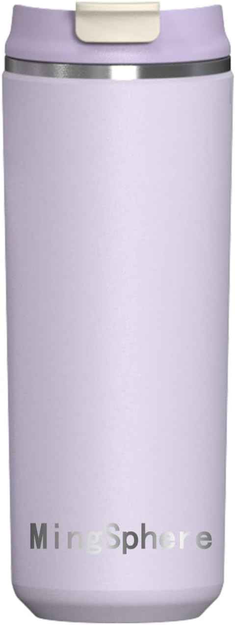 Travel Coffee Mug with Lid, 16 oz Insulated Tumbler, Leak Proof Stainless Steel Cup, for Hot Coffee, Iced Tea & Water, BPA Free, Car Cups Holder Friendly, Lavender Purple