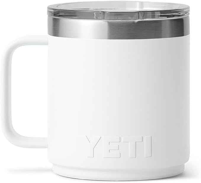 YETI Rambler 10 oz Ceramic Lined Stackable Mug, Vacuum Insulated, Stainless Steel with MagSlider Lid, White