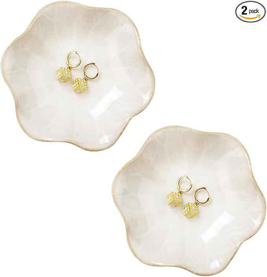 JAMEND CLXP 2PCS White Lotus Leaf Shape Ring Holder Dish, Small Key Bowl, Ceramic Trinket Tray Jewelry Dish Organizing Necklace Earrings for Mom Friend Sister, All Jewelries Are NOT Included, White.