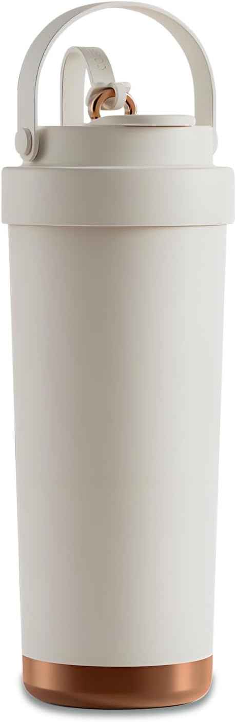 26oz Water Bottle Ceramic Coated Multi-Use Tumbler - 3-in-1 Drinking Modes, Thermal Insulation, Silicone Strap, Portable Travel Mug (White)