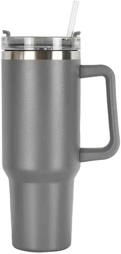 40oz Insulated Travel Mug Tumbler With Handle and Straw,Stainless Steel Double Wall Vacuum Cup Keep Drink Cold and Hot (Gray)
