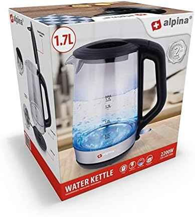 alpina Kettle - Electric - LED - Glass - Stainless steel - Wireless - 1.7 liters